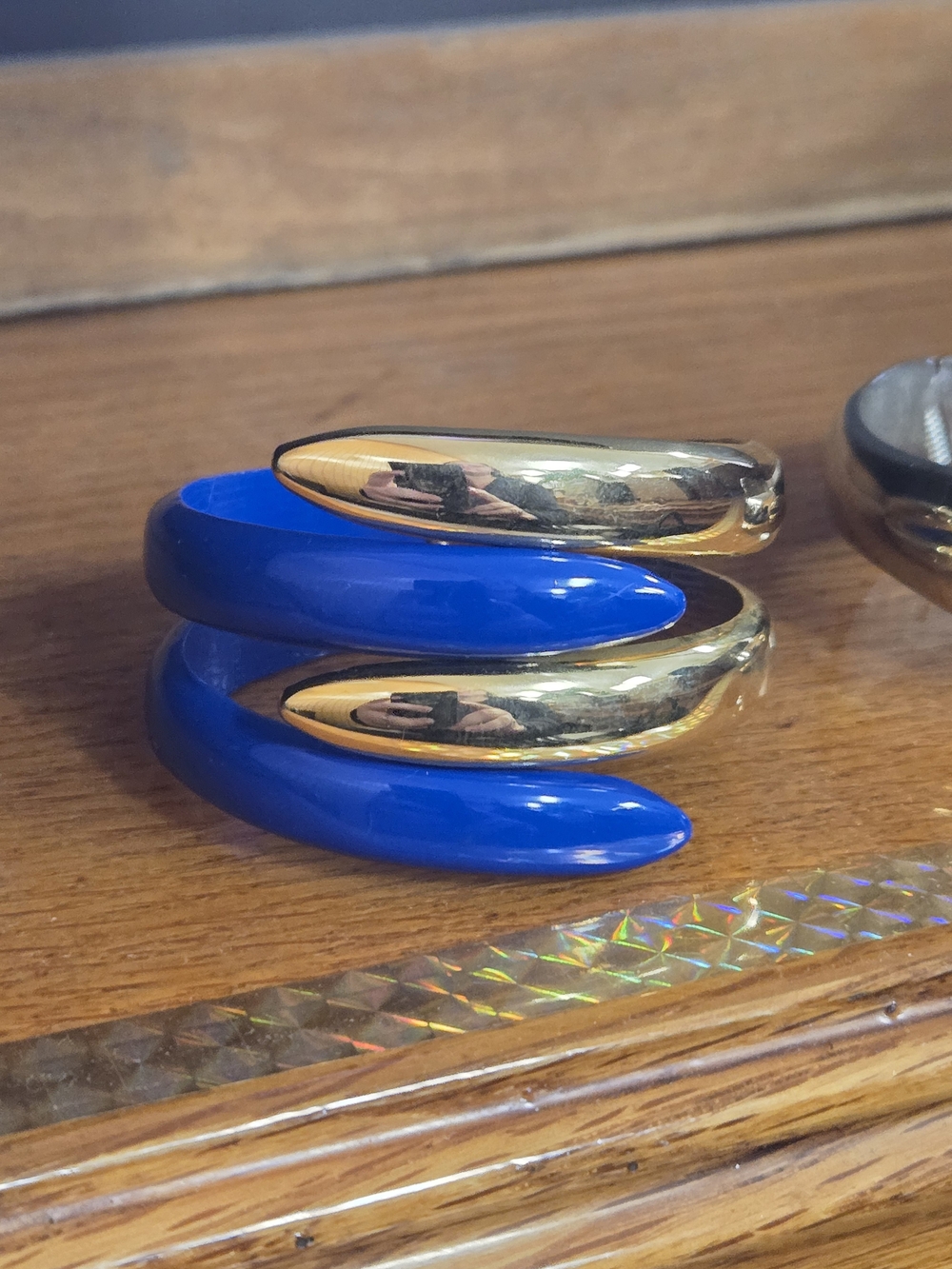 Vintage Gold and Royal Blue Spiral Cuff Bracelet